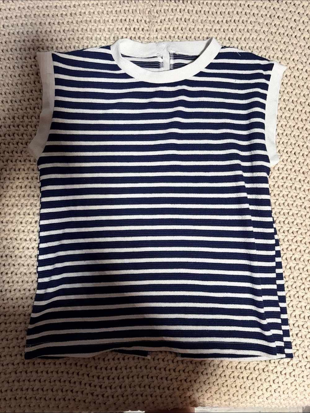 Striped Navy & White Sleeveless Knit Top